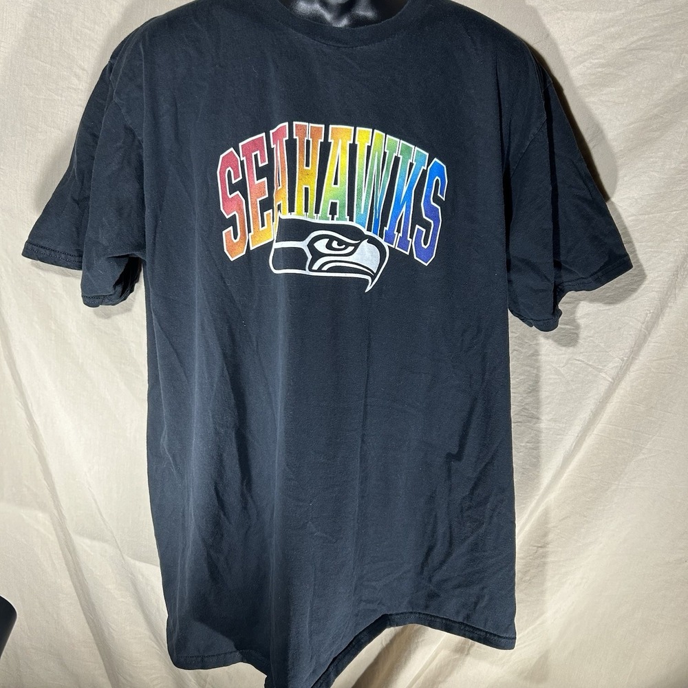Fanatics Seattle Seahawks T-Shirt Size XXL Black Rainbow Logo Football